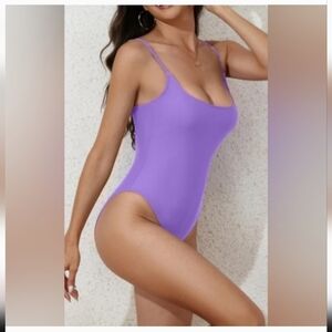 NWT-Purple One Piece W/ Sexy High Cut Scoop Neck Simmering Tummy Control